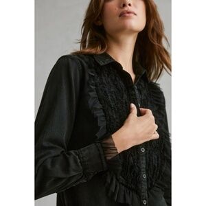 Pilcro Tulle Shirt Button Up Whimsigoth Fairy Dark Academia Witchycore Black XS